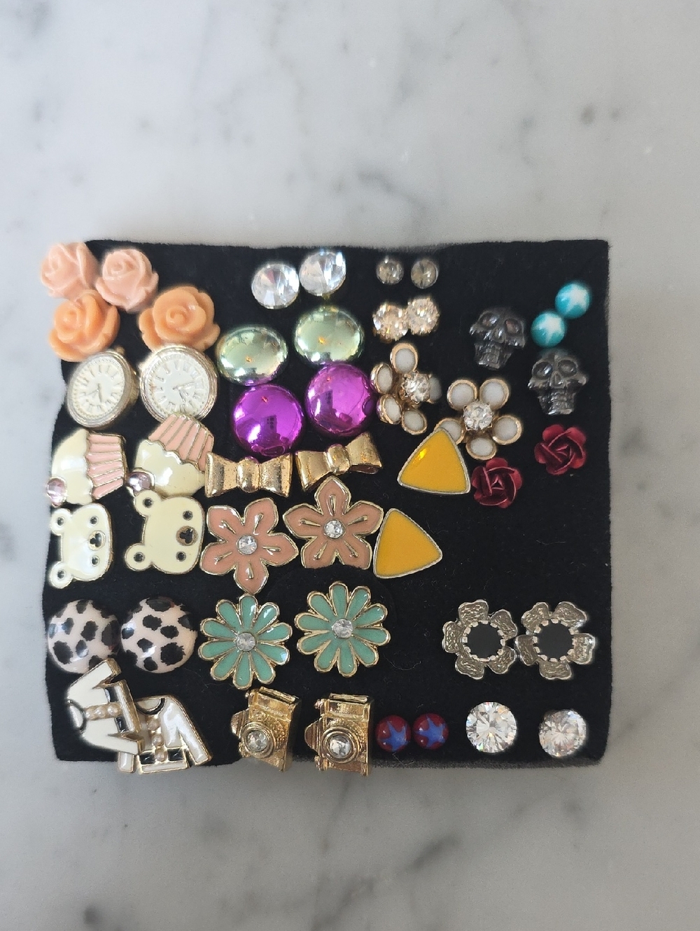 Nwot 24 Pair Mixed Stud Earring Set - Floral, Gemstone & Novelty Styles